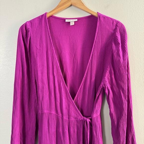 Knox Rose Magenta Fuchsia Wrap V-Neck Midi Ruffle Dress - Picture 3 of 9